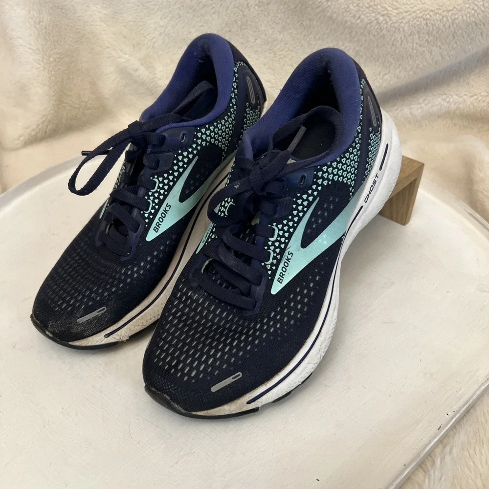 Brooks Ghost 14 Women Running Shoes Black Blue Cushion Neutral sz 6